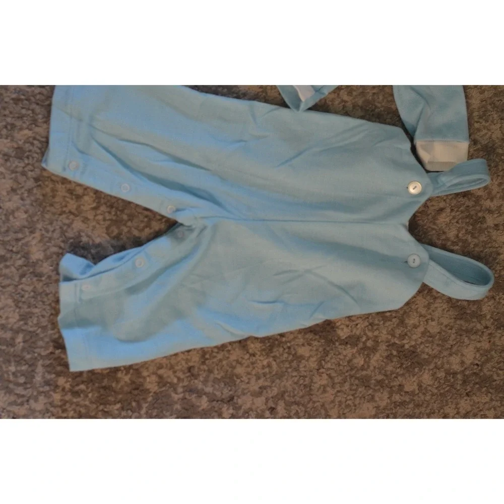 Tiny Tots Original Vintage Infant Clothing Size 3-6 Blue Overalls & Sweater 2pc